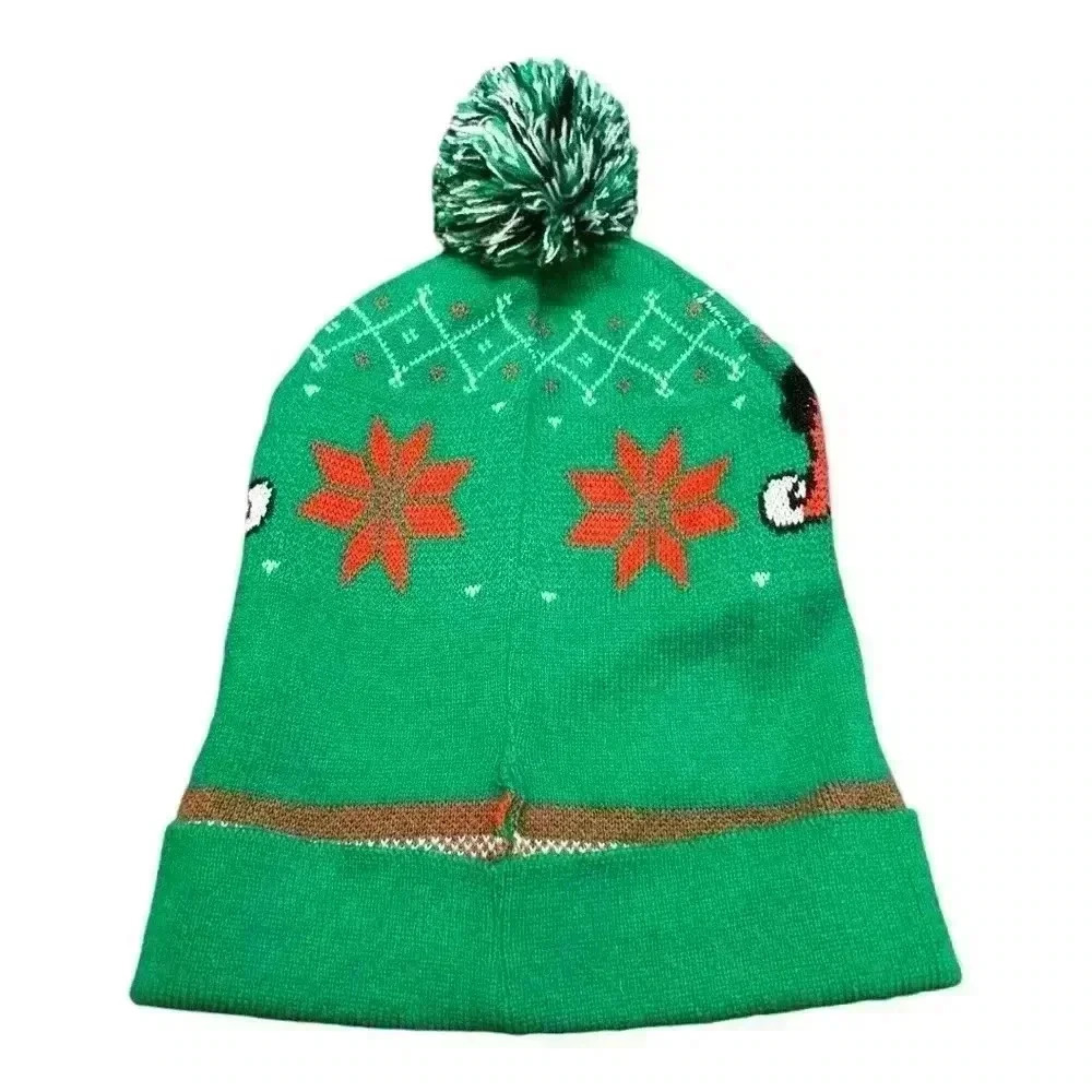 Disney Mickey Mouse Green & Red Christmas Pom-pom Beanie Hat One size fits most - Picture 4 of 5